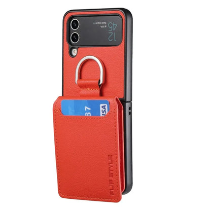 multifunction Card Slot Lychee leather Phone Case for Samsung Z Flip 6 5 4 3