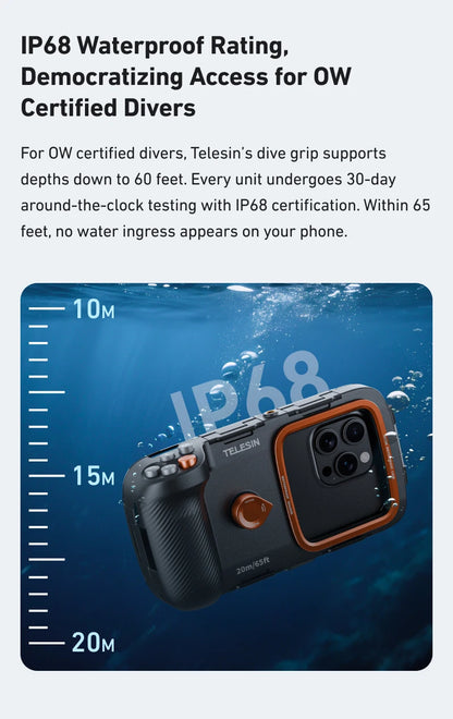 Carcasa Impermeable TELESIN para Teléfono de Buceo, Soporte Universal para Teléfono con Empuñadura