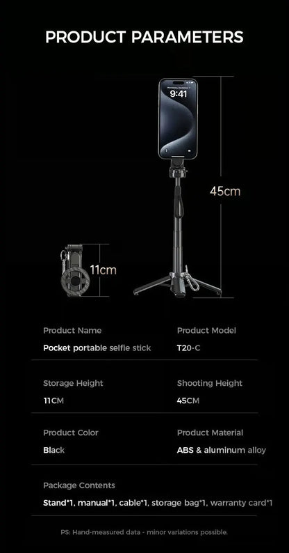 4-in-1 Multifunctional Magnetic mini Selfie Stick with 360° Rotation Wireless Bluetooth