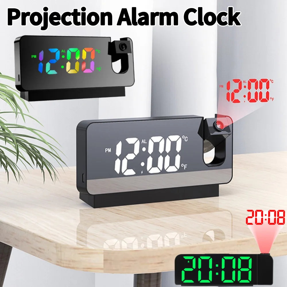 Digital Projection Alarm Clock 180° Rotating Ceiling Wall Projector USB Powered LED