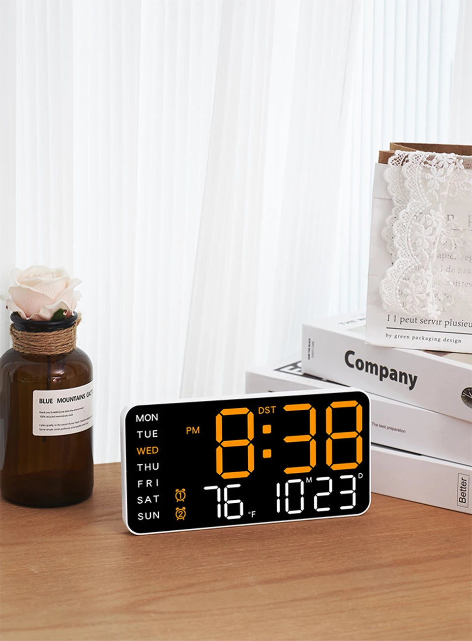 Large Digital Wall Clock Temp Date Week Display Remote Control USB