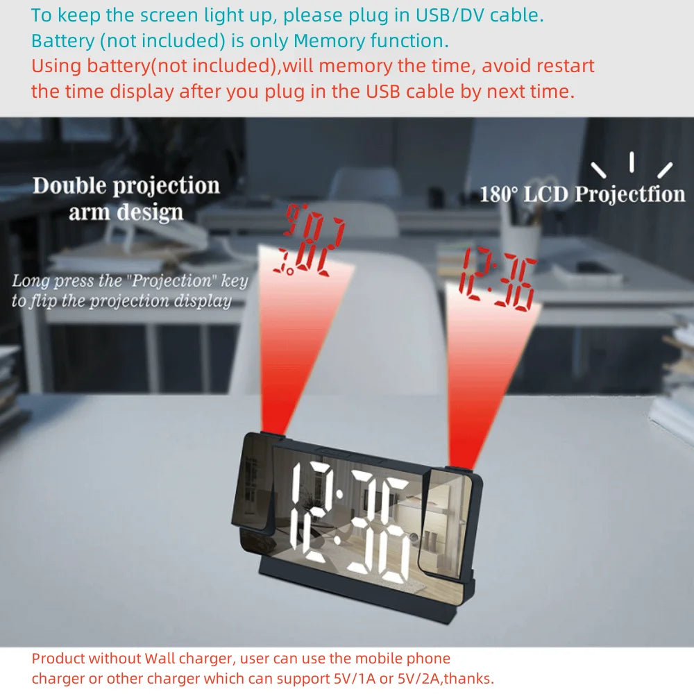 double projection clock LED clock Alarm Clock Digital clock 12/24H
