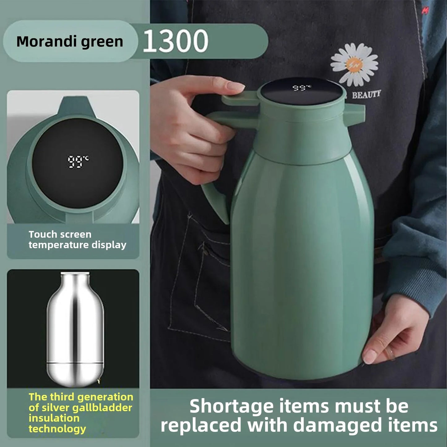 Hervidor térmico de cocina con pantalla digital para café, termo de vidrio de 1/1,3/2 l