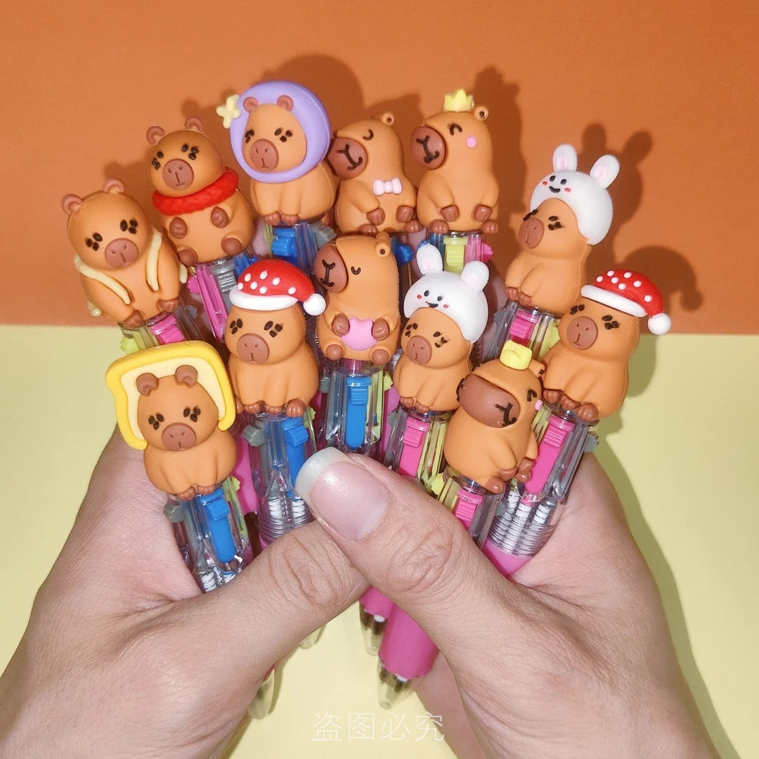 10Pcs/Lot Kawaii Capybara Mini 4 Colors Ballpoint Pens