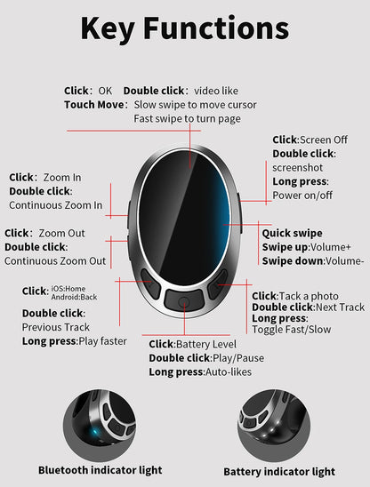 TikTok remote, scrolling ring, finger mouse, bluetooth page turner