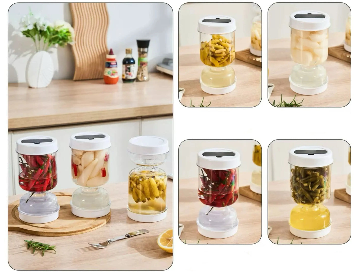 Olive & Kimchi Filter New Container Hourglass Jar With Filter Flip Pickle