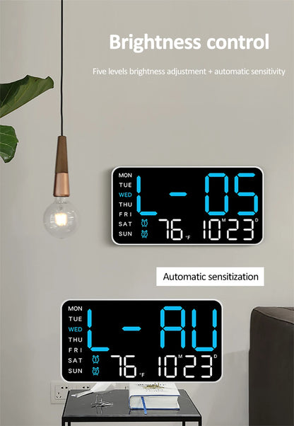 Large Digital Wall Clock Temp Date Week Display Remote Control USB