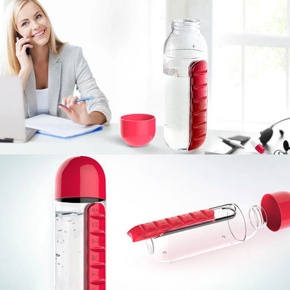 2 in 1 600ml 7 Grids Medicine Box Water Cup