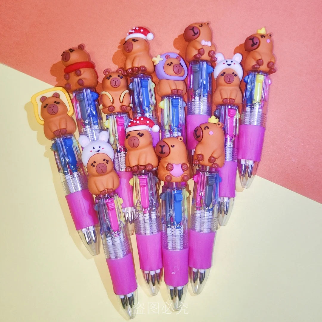 10Pcs/Lot Kawaii Capybara Mini 4 Colors Ballpoint Pens