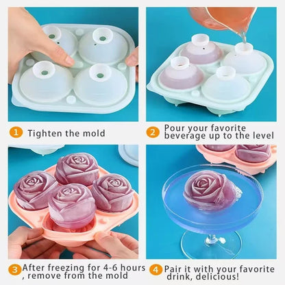 Forma de gelo em forma de rosa, cuvete de gelo em silicone de qualidade alimentar.