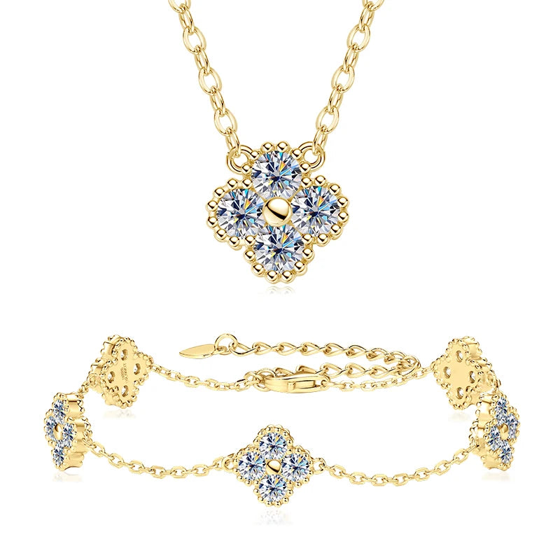 18k Gold Plated 925 Silver 3mm Moissanite Necklace Earrings Bracelet Sets 3 In 1