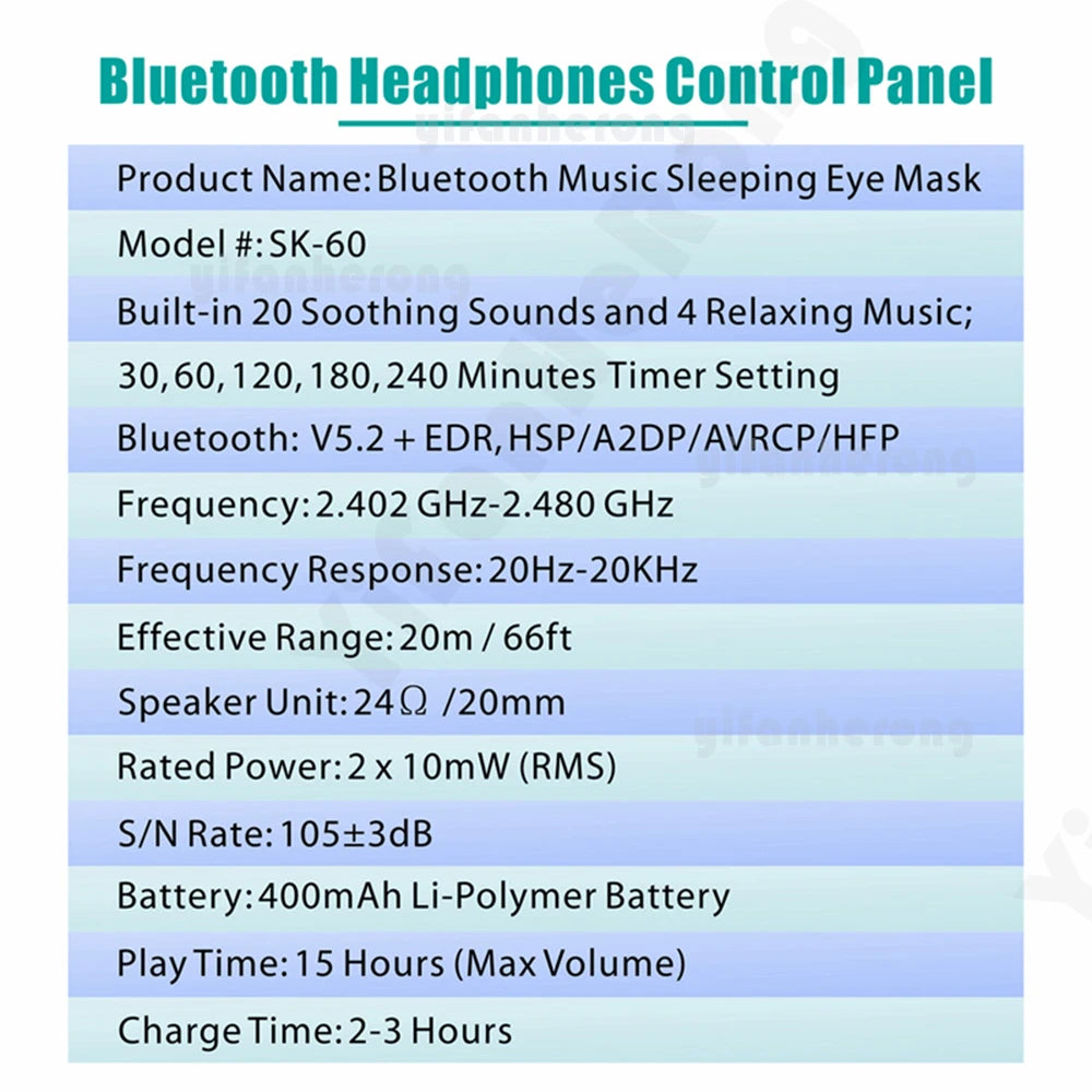 3D Bluetooth-compatible 5.2 Timed Sleep Eye Mask Earphones Built-in white Noise Music