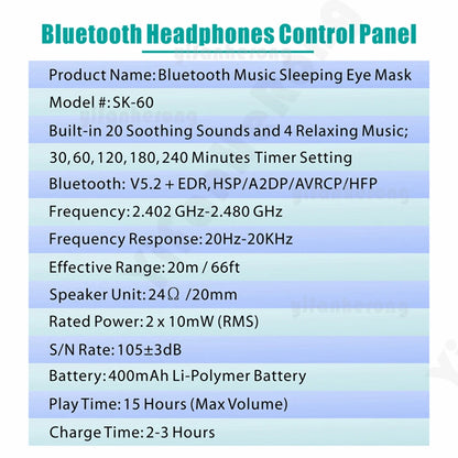 3D Bluetooth-compatible 5.2 Timed Sleep Eye Mask Earphones Built-in white Noise Music