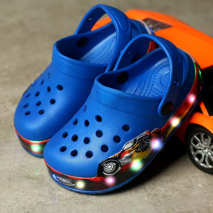 Summer Children Hole Sandals LED Lighted Flashing Light Shoes Boys Girls