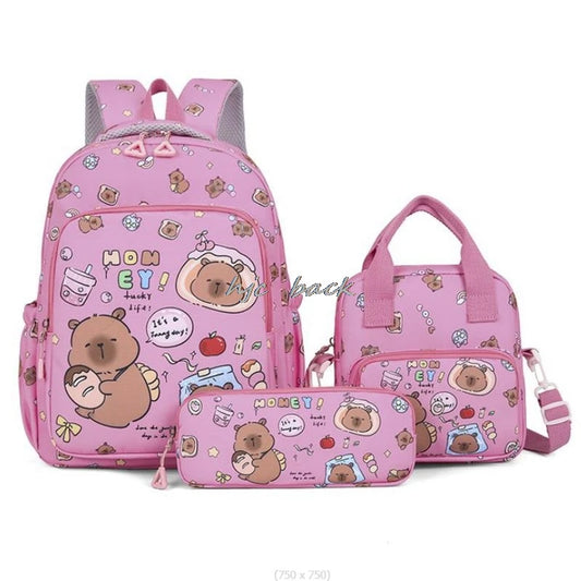 3Pcs/set Capybara Print Backpack Lunch Bag with Pencilcase Colorful Patterns Boys Girls