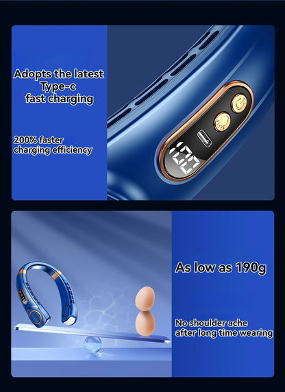 Portable Ice-Cooling Fan with LED Light, Silent Bladeless Halterneck Design