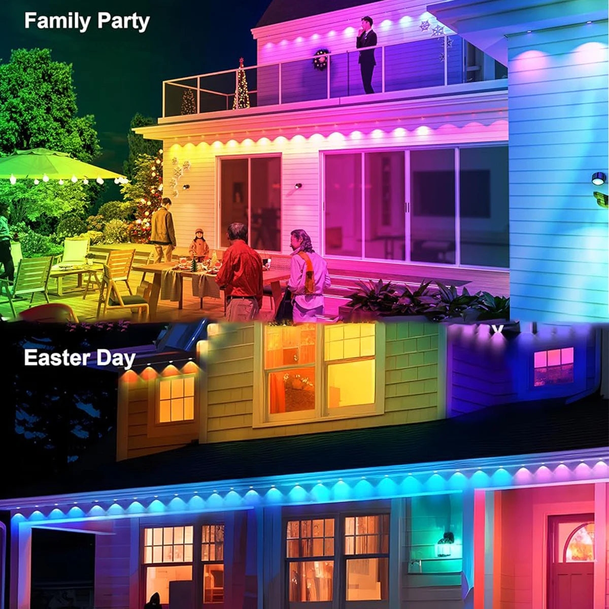 60M Smart RGB Eave Lights App & Remote IP67 Permanent Outdoor LED