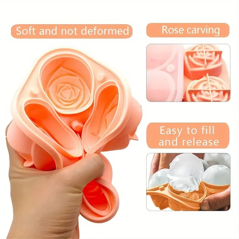 Forma de gelo em forma de rosa, cuvete de gelo em silicone de qualidade alimentar.