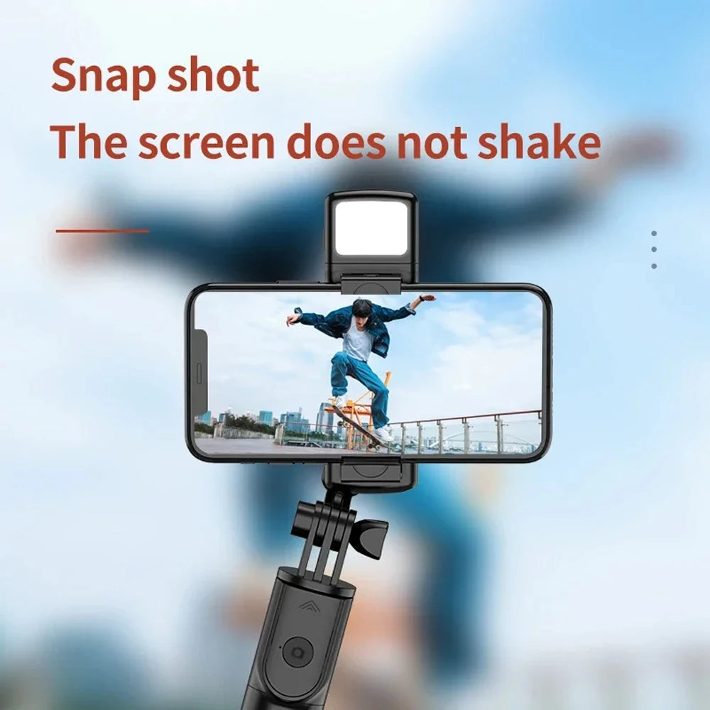 Trípode extensible 3 en 1 con Bluetooth, palo selfi con control remoto y luz de relleno portátil y plegable