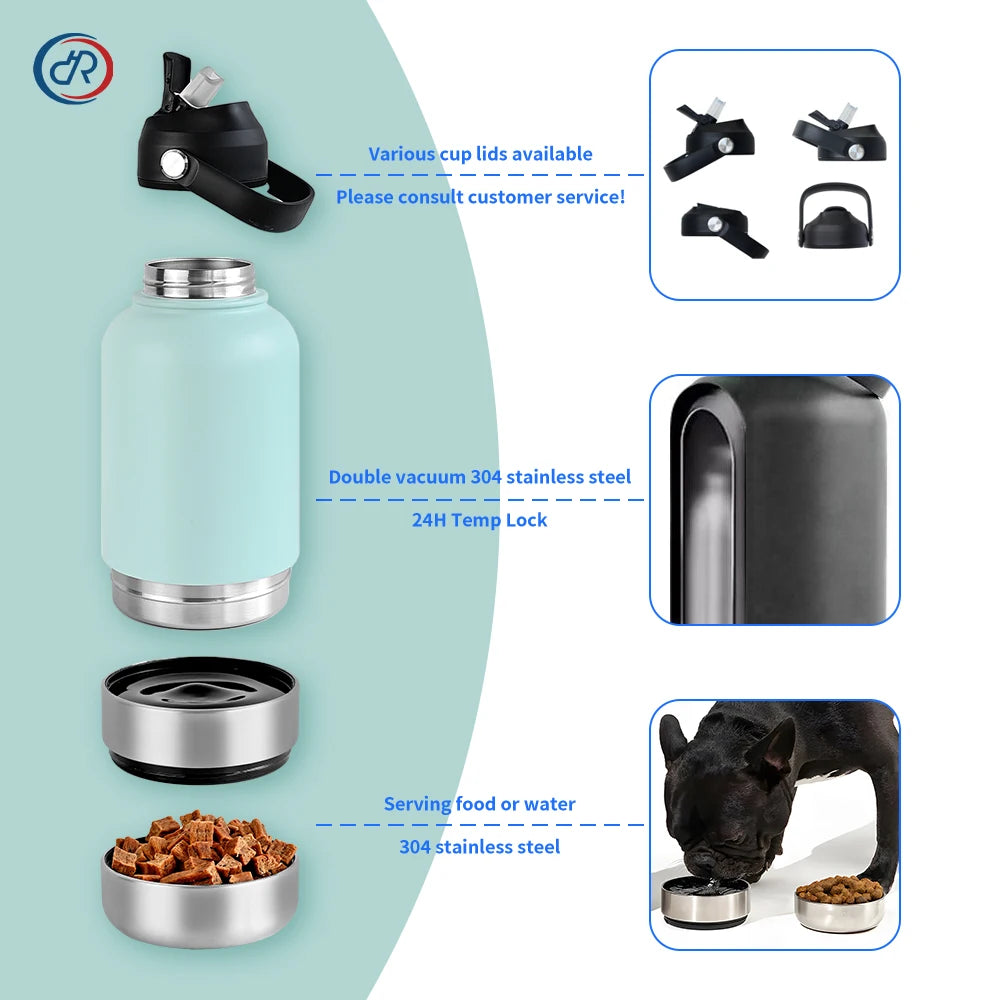 Keep Your Furry Friends Hydrated with the OKKPETS 3-in-1 Stainless Steel Dog Water Bottle!