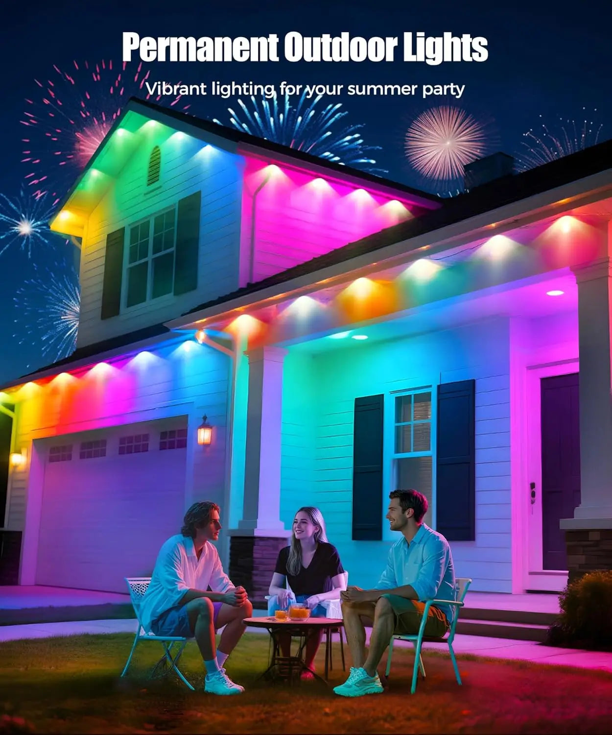 60M Smart RGB Eave Lights App & Remote IP67 Permanent Outdoor LED