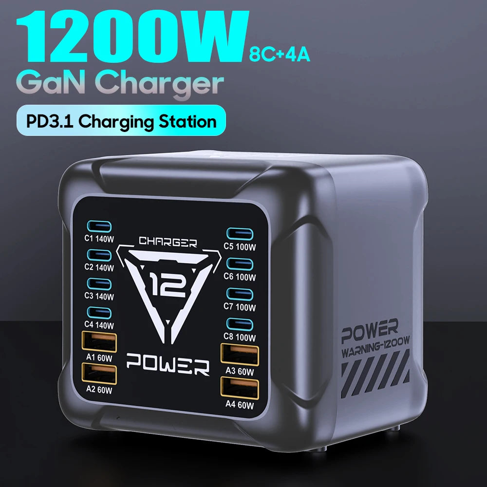 1200W USB C Charger, GaN PD3.1 140W 100W PPS Fast Charging Station