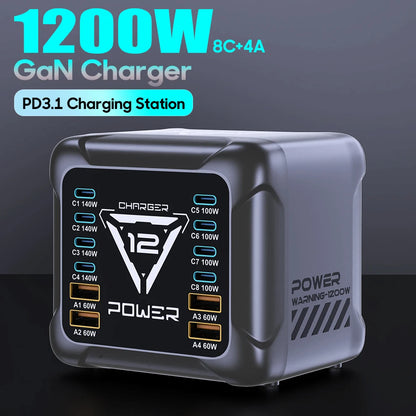 1200W USB C Charger, GaN PD3.1 140W 100W PPS Fast Charging Station