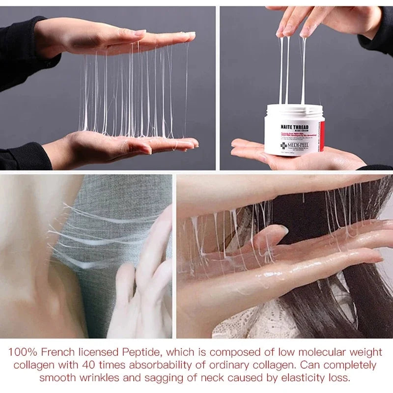 Crema para el cuello con hilo Naite (100 ml) con péptidos de colágeno hidrolizado de Corea y solución de adenosina al 5 % 