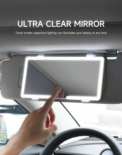 Car Sun Visor Makeup Mirror LED Light Touch Screen Adjustable Brightness Auto