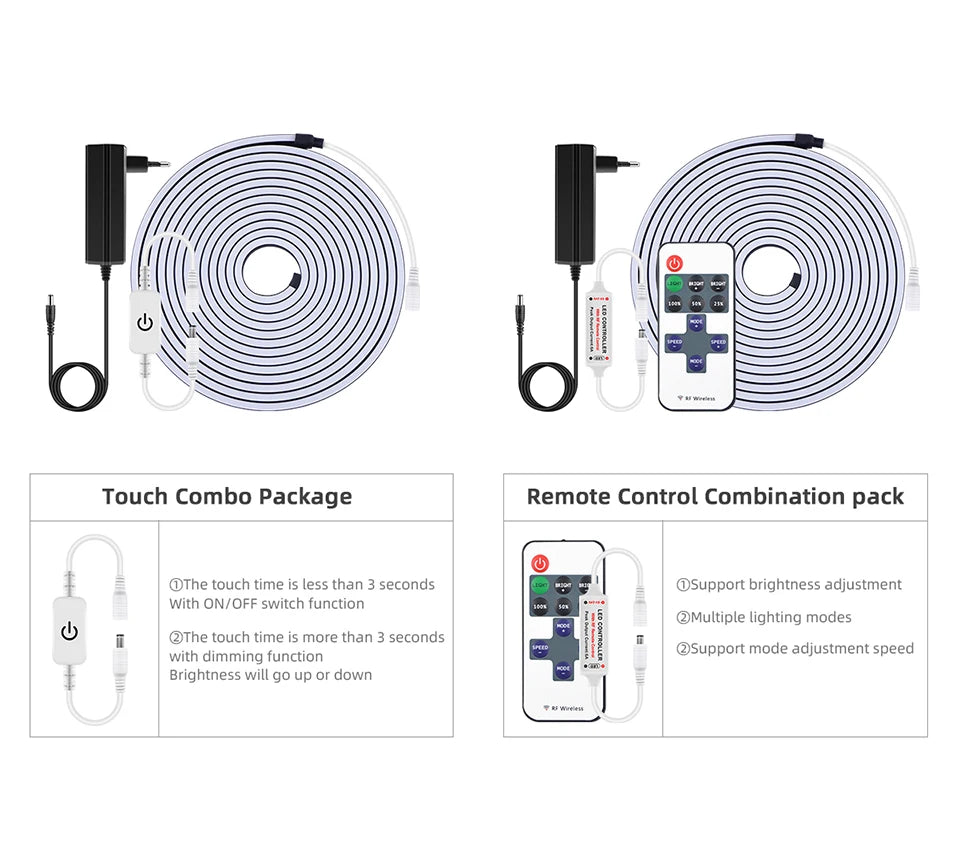 Black Silicone Tube Neon Light LED Strip with RF Remote Control/Sweep Motion/Touch Sensor