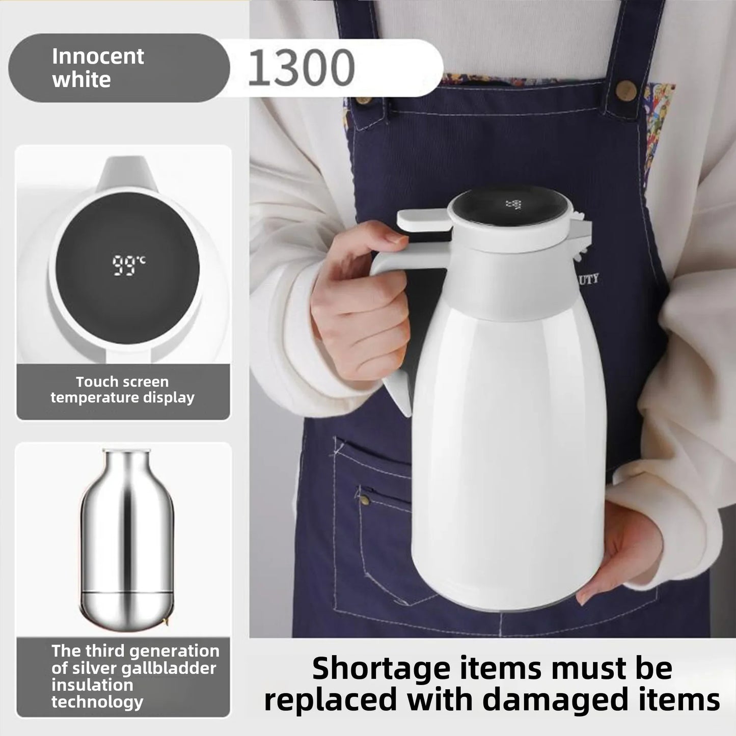 Hervidor térmico de cocina con pantalla digital para café, termo de vidrio de 1/1,3/2 l