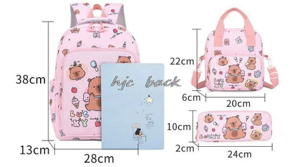 3Pcs/set Capybara Print Backpack Lunch Bag with Pencilcase Colorful Patterns Boys Girls