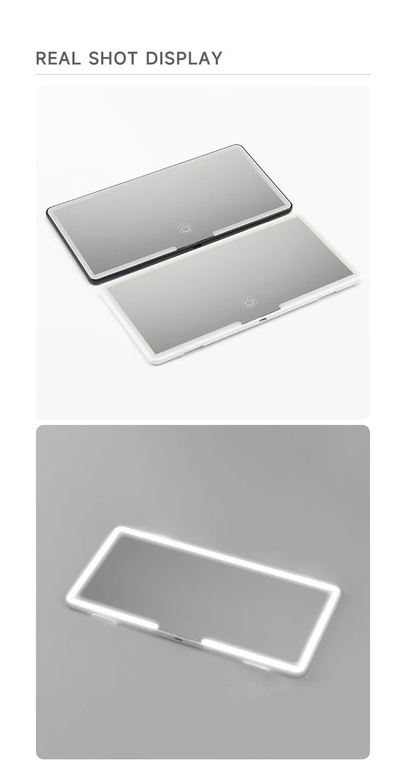 Car Sun Visor Makeup Mirror LED Light Touch Screen Adjustable Brightness Auto