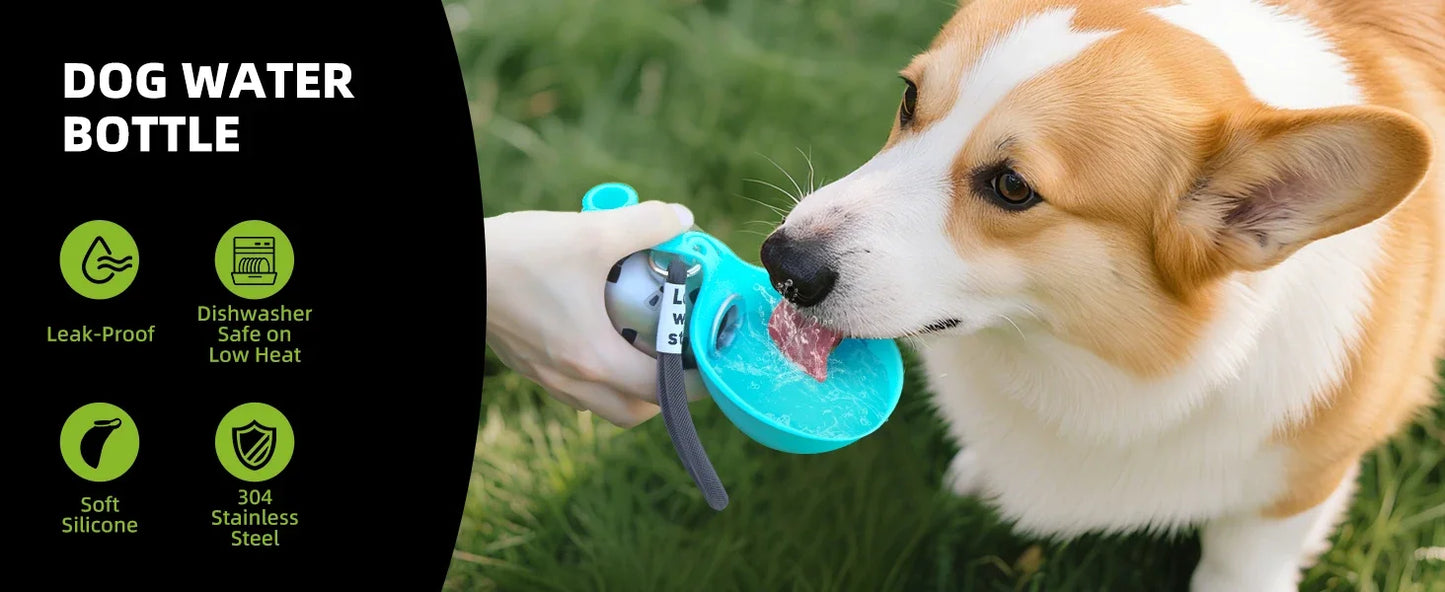 Pet Portable 285ML Water Bottle 304 Stainless Steel Foldable Basin Food-Grade Silicone Blue Pink Outdoor Pet Drinking Solution