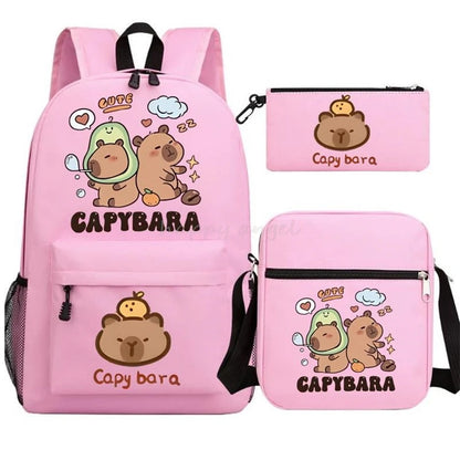 New Capybara Anime Print 3Pcs/Set Backpack Teenager Boy School Bag Laptop