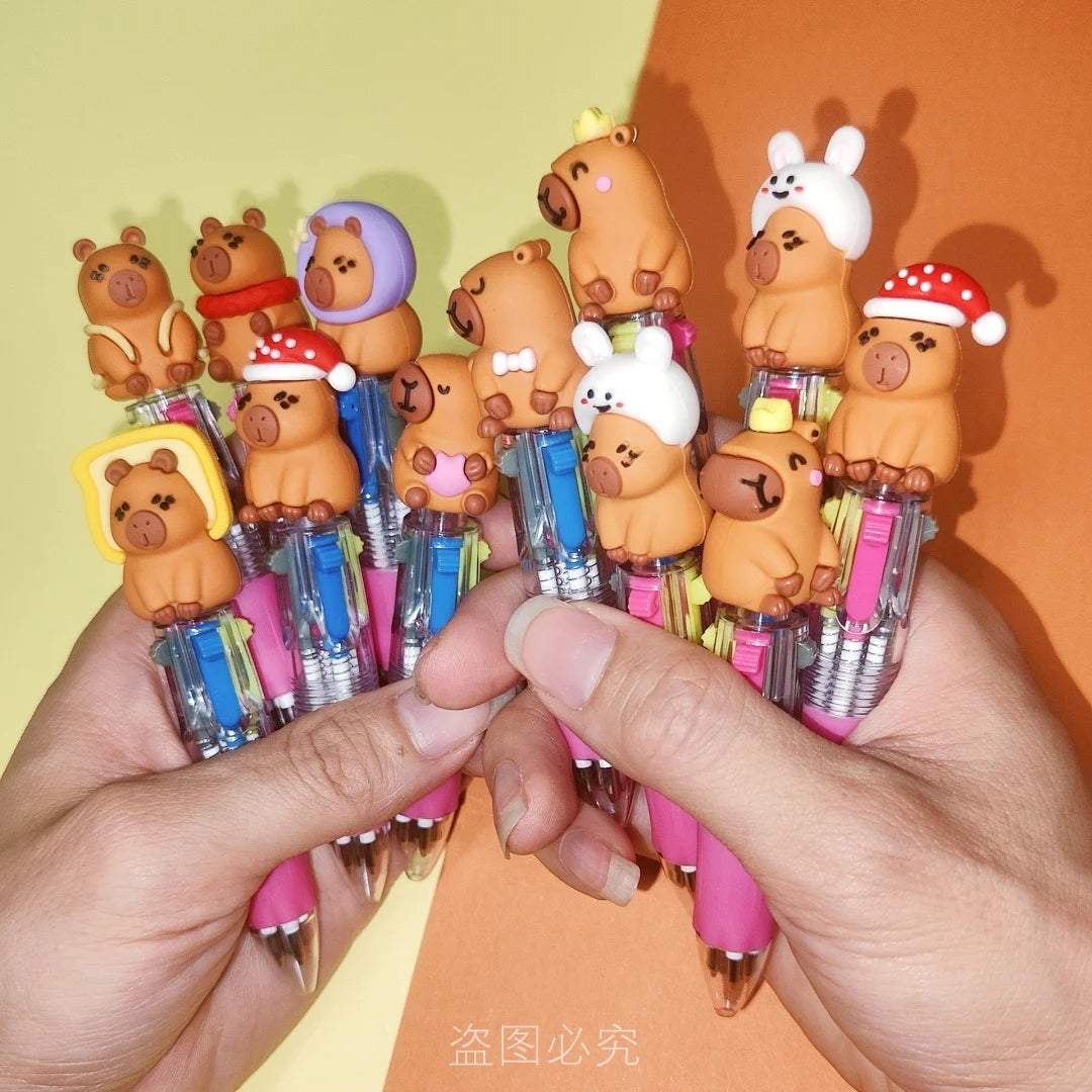 10Pcs/Lot Kawaii Capybara Mini 4 Colors Ballpoint Pens