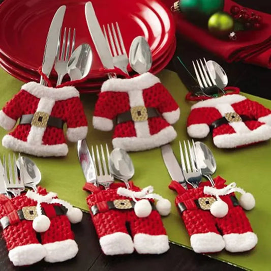 6pcs Christmas Table Decor Silverware Cutlery Tableware