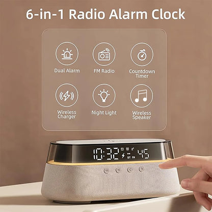 6-in-1 Smart Alarm Clock - 15W Wireless Charger, Bluetooth Speaker....