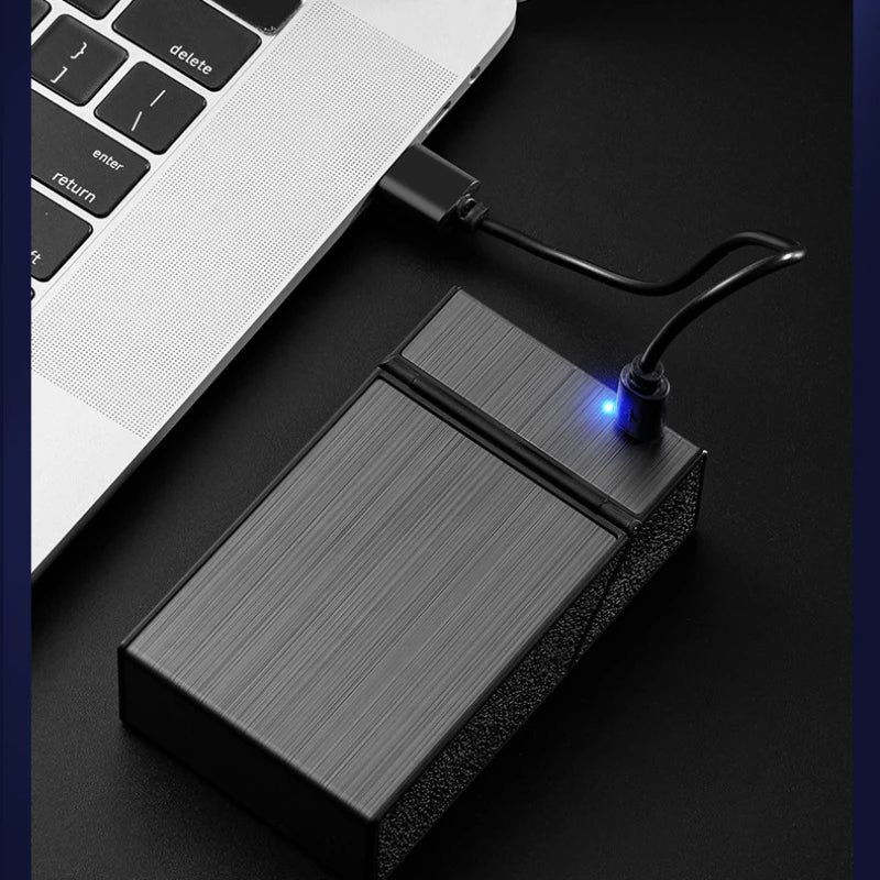 Estuche de cigarrillos 2 en 1, 20 cigarrillos, recargable por USB, electrónico, portátil, a prueba de viento