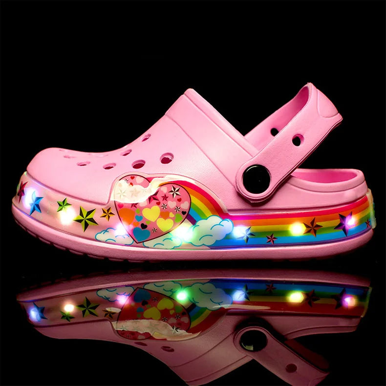 Summer Children Hole Sandals LED Lighted Flashing Light Shoes Boys Girls