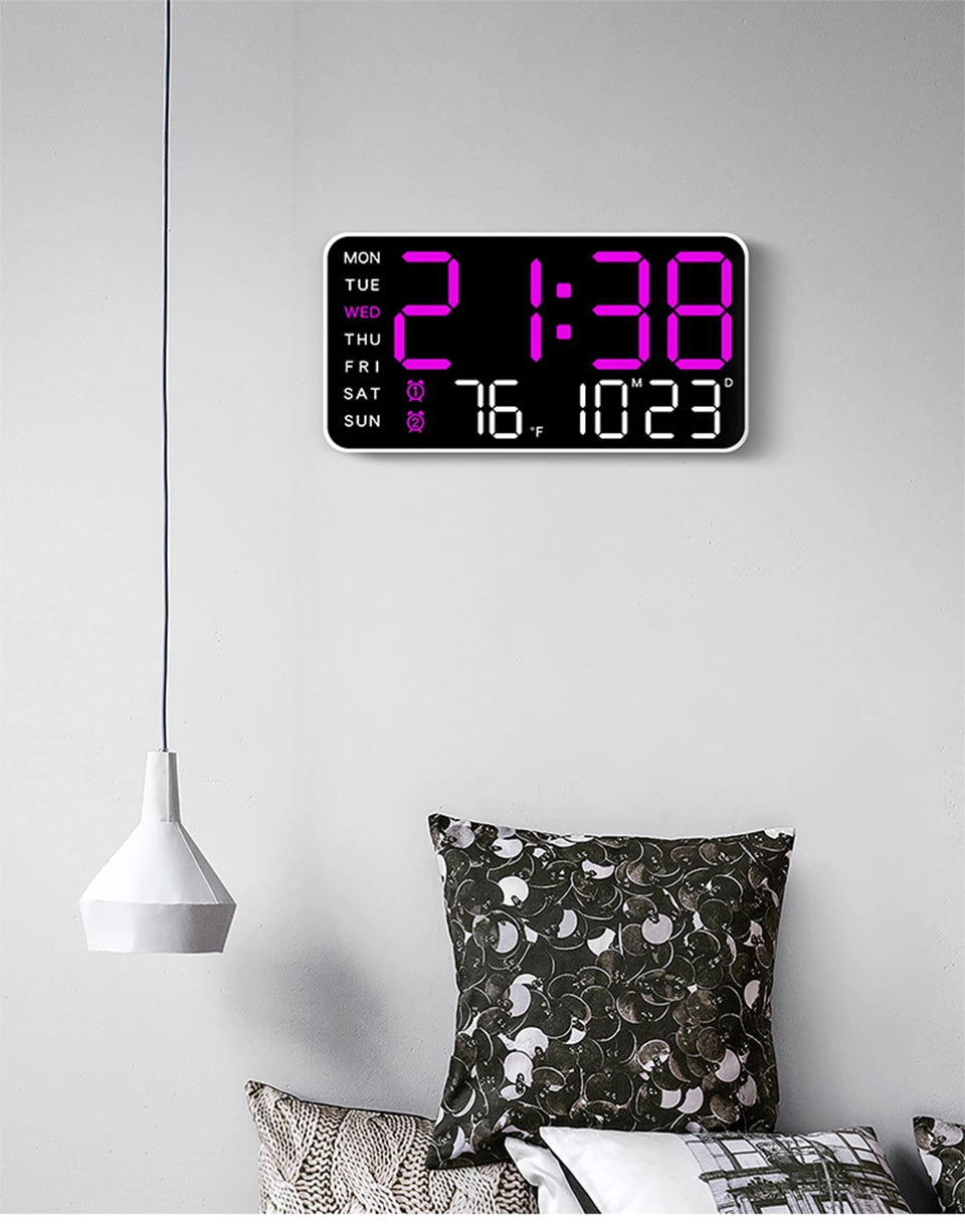 Large Digital Wall Clock Temp Date Week Display Remote Control USB