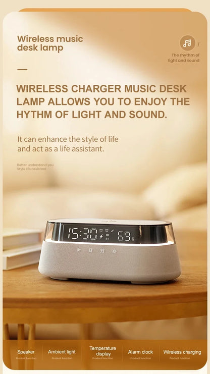 6-in-1 Smart Alarm Clock - 15W Wireless Charger, Bluetooth Speaker....