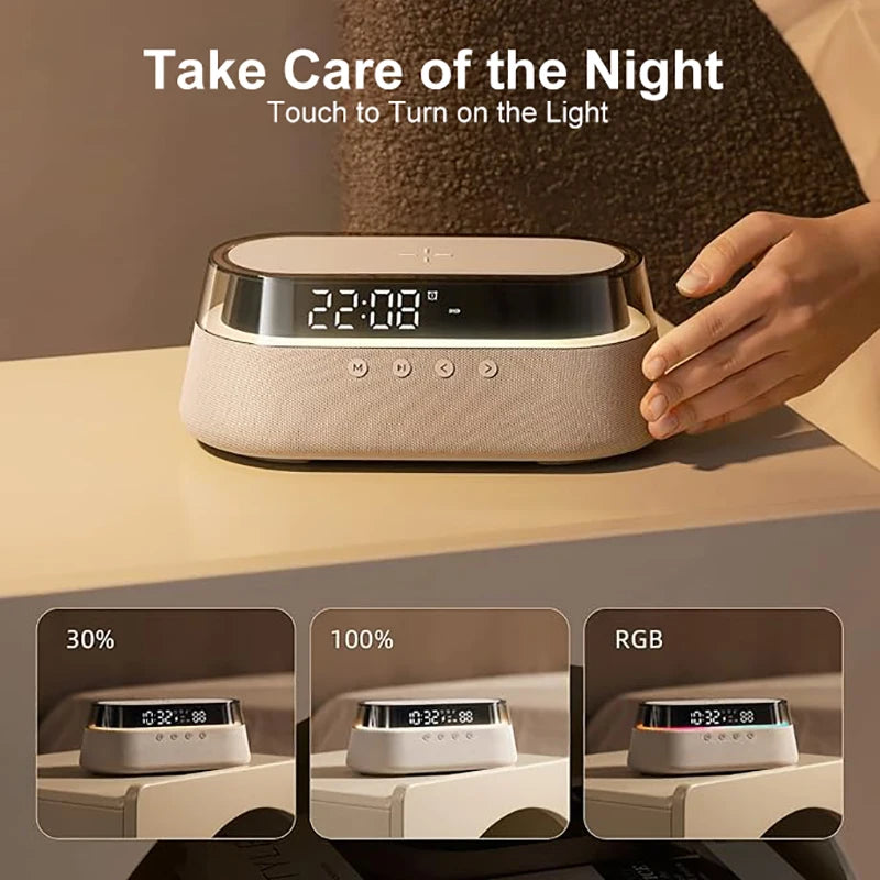 6-in-1 Smart Alarm Clock - 15W Wireless Charger, Bluetooth Speaker....