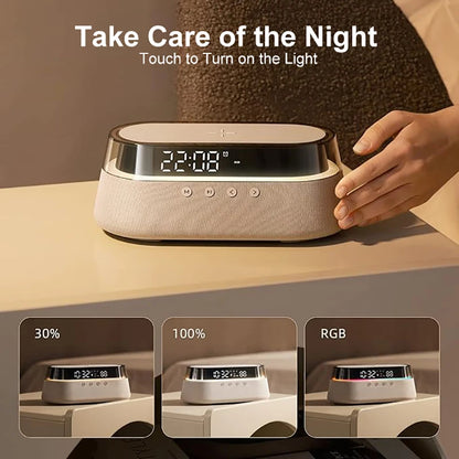 6-in-1 Smart Alarm Clock - 15W Wireless Charger, Bluetooth Speaker....
