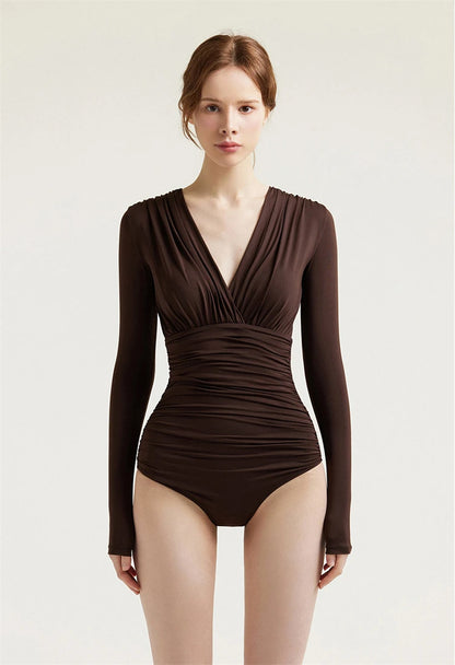 Korean Style One Piece Long Sleeve Swimwear Women