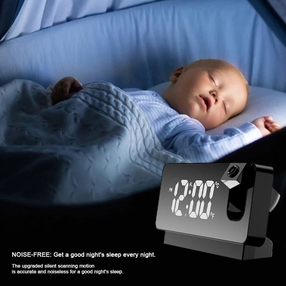 Digital Projection Alarm Clock 180° Rotating Ceiling Wall Projector USB Powered LED