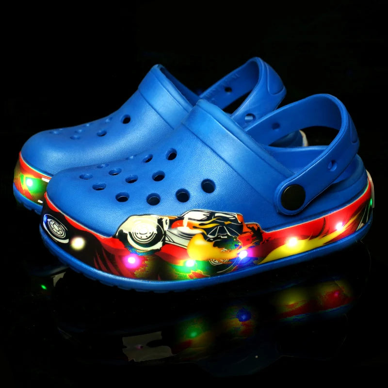 Summer Children Hole Sandals LED Lighted Flashing Light Shoes Boys Girls