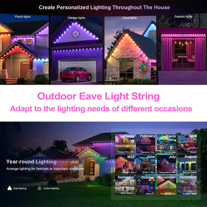 60M Smart RGB Eave Lights App & Remote IP67 Permanent Outdoor LED