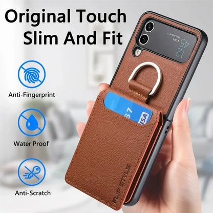 multifunction Card Slot Lychee leather Phone Case for Samsung Z Flip 6 5 4 3