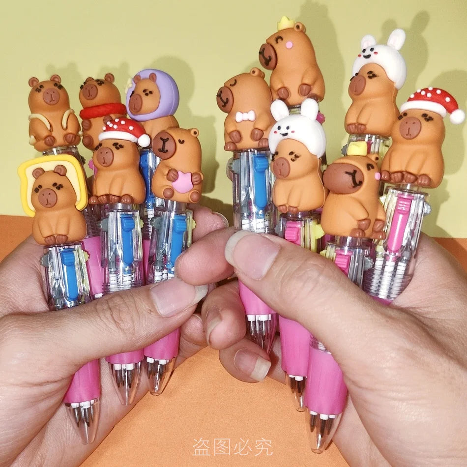 10Pcs/Lot Kawaii Capybara Mini 4 Colors Ballpoint Pens